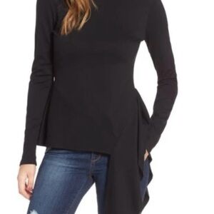Leith Black Asymmetrical Long Sleeve Top